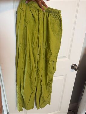 Relaxed Cotton Drawstring Men’s Pants - Lime Green